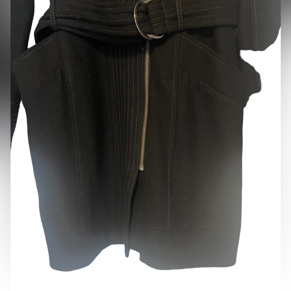 Top Shop Womens Mid Length Belted Tailored Wool Blend Pea Coat Black Sz10 - Picture 8 of 13